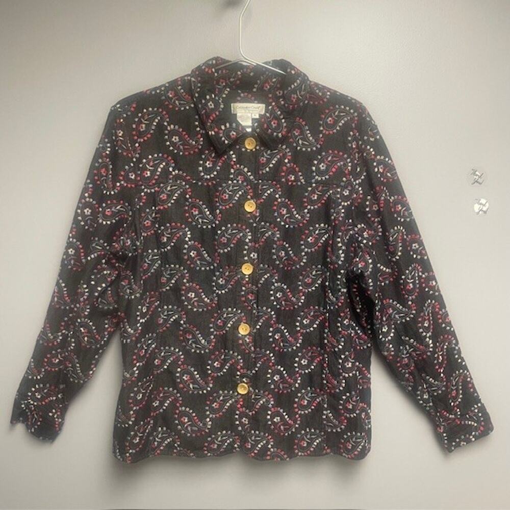 Coldwater Creek Embroidered Black Front Button Women's Jacket - Size XL